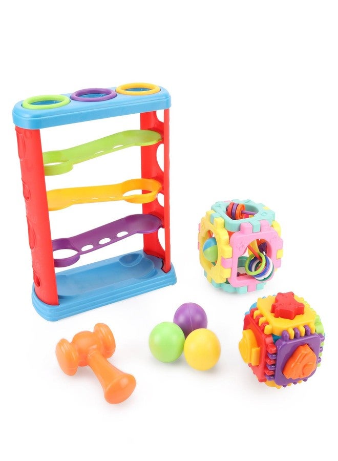 Toy Vibes مجموعة هدايا توي فايبز 3 في 1: كرة مطرقة مع خشخيشات مكعبة، متعددة الألوان - Image 1